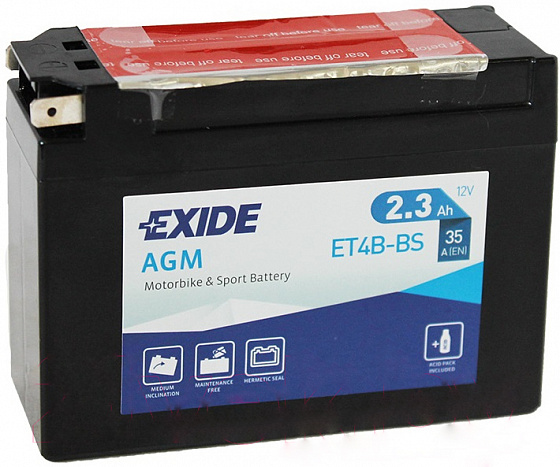 Аккумулятор Exide ET4B-BS AGM 12 V 2.3 AH 35 A ETN 4 B0, Exide